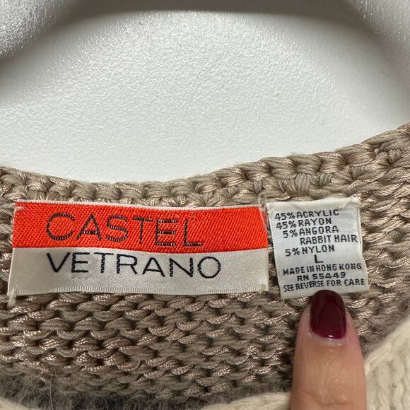 Castel Vetrano Angora Rabbit Hair Vintage Mixed Media Puff Sleeve Sweater S/M - Picture 7 of 10